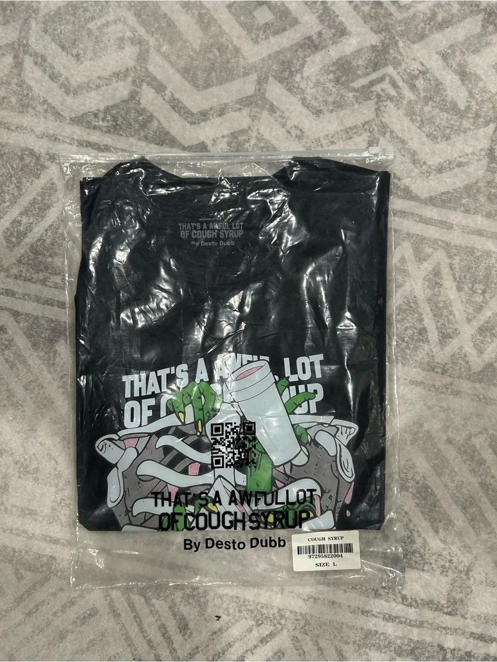 Black Graphic Skeleton Tee with Green Accent